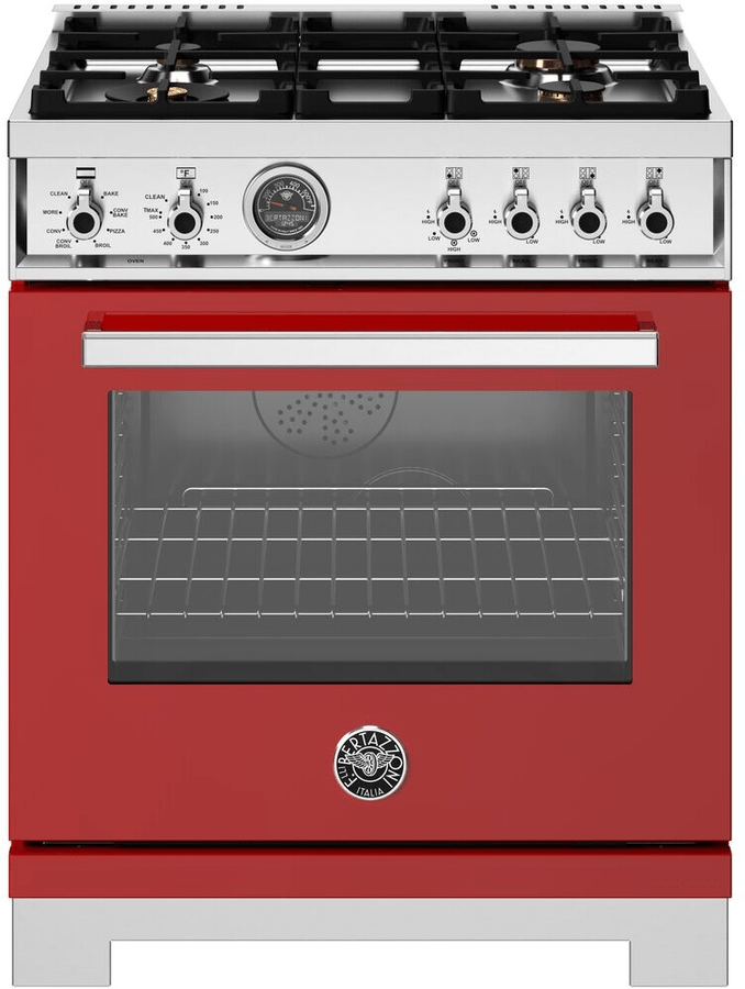 30 Inch Range  Dual Fuel Range with Four Brass burners. Self Clean 4.6 cu. ft. Convection Oven. One dual ring 19,000 BTU power-burner that boils water in under 6 minutes (best in class). Cooking zones: Power burner 1300 BTU - 19000 BTU. Rapid burner 2500 BTU - 10400 BTU. Medium burner 1500 BTU - 5900 BTU. Simmer burner 750 BTU - 3500 BTU