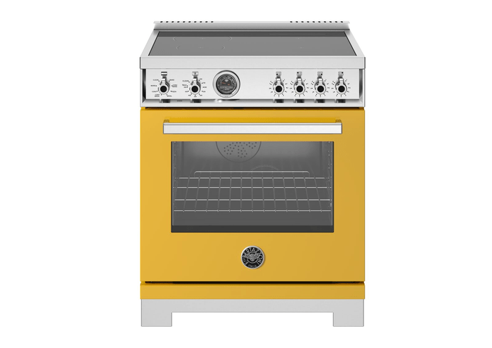 30 Inch Range  All-new Bertazzoni induction range. Self clean 4.7 Cu Ft dual fan conection oven. Four high-power heating zones with maximum power output of 3700W. The right-side heating zones can be bridged to create a larger cooking surface. Even baking and roasting on 7 shelf levels. Induction front left size 5 3/5 inch 1400W up to 2200W. Induction back left size 8 1/4 inch 2300W up to 3700W. Induction front right Bridge 2100 W - 3700 W. Induction back right Bridge 2100W - 3700W. Induction 2 bridge zones. The intuitive power bridge zone is designed to automatically adjust to fit the size of your cookware, from a small milk pan to a large skillet