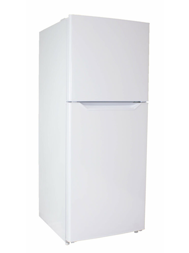 24 Inch Top Freezer Refrigerator  10.1 cu. ft. Top Mount Apartment Size Fridge. 60 Inch High. Perfect for apartments, offices, and small space living, this sleek fridge provides 10.1 cu. ft. (290 L) of ample storage space. Its exterior is smudge-free and modern with its all-black colorway, handle-free opening, and reversible door with left and right-hand swing. The interior is illuminated by LED lighting, making it easy to organize the 2.5 adjustable glass shelves, 2 clear vegetable crispers, and 5 door shelves, with storage for tall bottles. Enjoy maintenance-free use with automatic defrost and controlled airflow, designed to extend the shelf life of your groceries! This Danby is backed by 12 months of parts and labor coverage