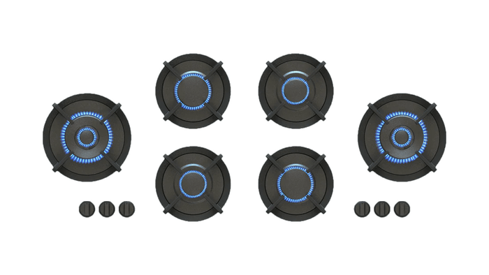 Pitt Cooking Black 6 Burner Gas Cooktop